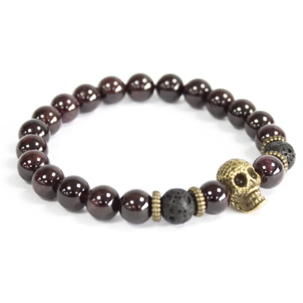Second image of Calavera de bronce / Piedra de sangre - Pulsera de piedras preciosas