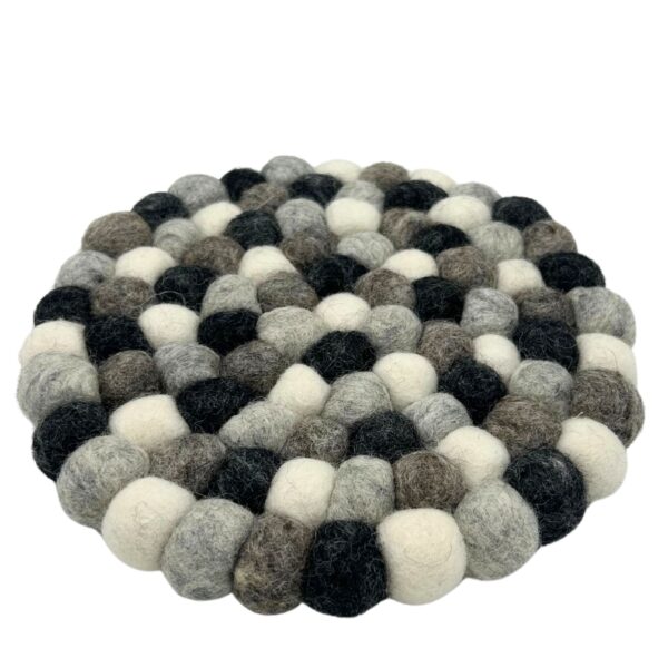 Second image of Mantel individual redondo de bolas de fieltro - 20 cm, color gris multicolor