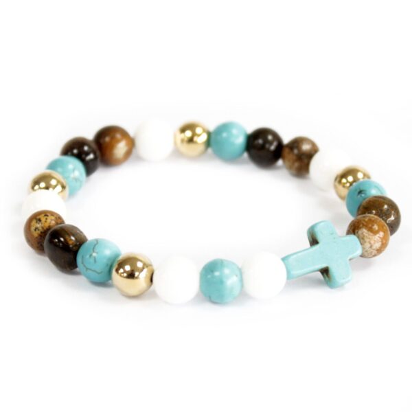Second image of Turquoise Cross / Perlas reales - Pulsera de piedras preciosas