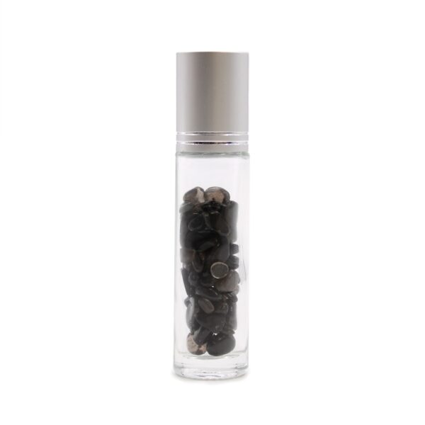 Second image of Botella de rodillo de aceite esencial de piedras preciosas - Turmalina negra - Tapa plateada