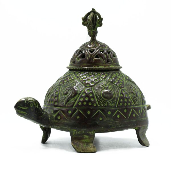 Second image of Porta-incienso Tibetano Tortuga Verdigris de Latón - Grande