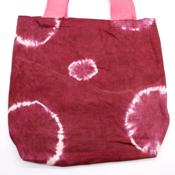 Second image of Bolsa de Algodon Natural con Diseño "Tie Dye" (220g)- 38x42x12cm - Anillos Granate - Asa Rosa