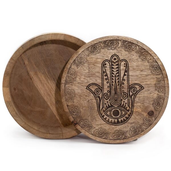 Caja redonda grande 17,5x7,5cm - Hamsa Negro