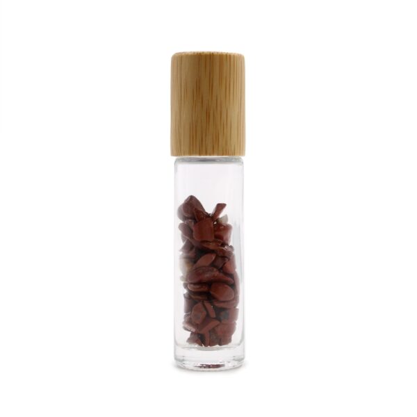 Second image of Botella de rodillo de aceite esencial de piedras preciosas - Jaspe rojo - Tapa de madera