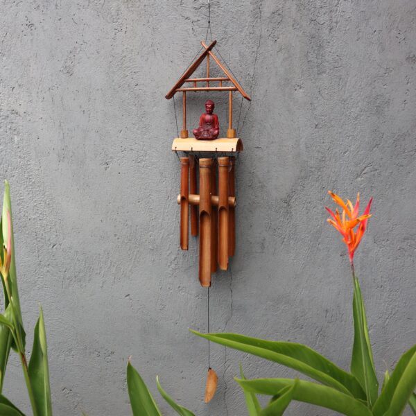 Second image of Campanilla de Bambú - Acabado Natural - Buda Marrón 6 Tubos