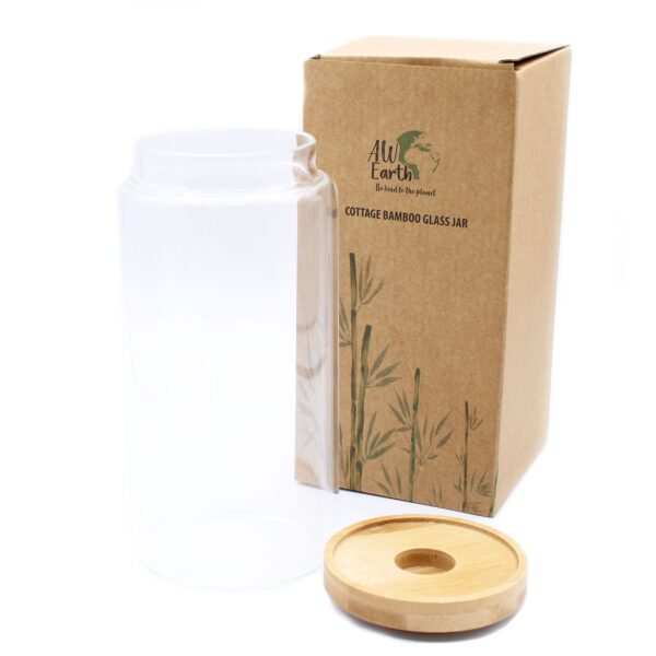 Second image of Bote de Cristal con Tapa de Bambú - 15cm