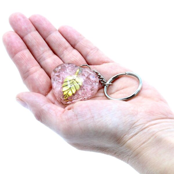 Second image of Llavero de orgonita Power - Corazones de Cuarzo Rosa Hoja de Oro