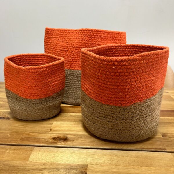 Second image of Set de 3 Cestas de Algodón y Yute - Naranja