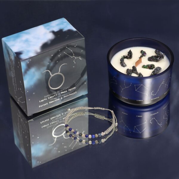 Second image of Vela de Cristal del Zodiaco con Pulsera de Piedras Preciosas - Tauro