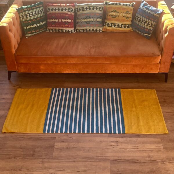 Second image of Alfombra India de Algodón - 70x170cm - Amarillo/ Azul