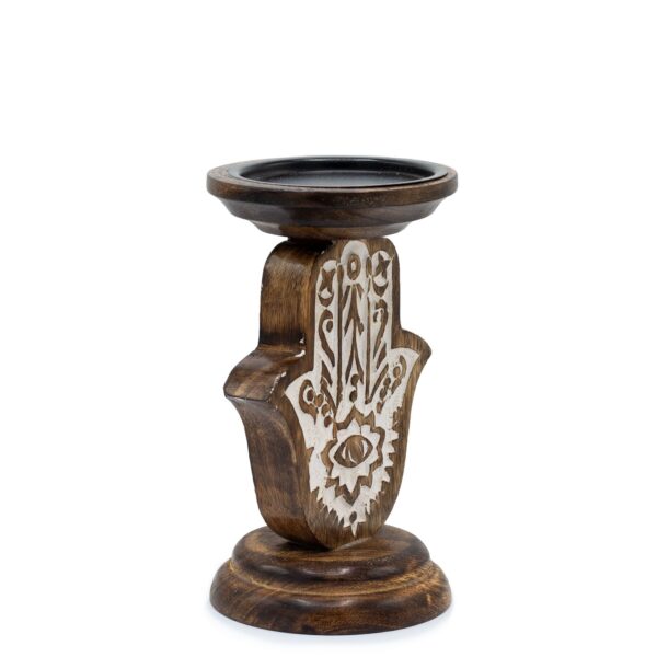 Second image of Candelabro de Madera de Mango - Hamsa - Pequeño 18x11cm