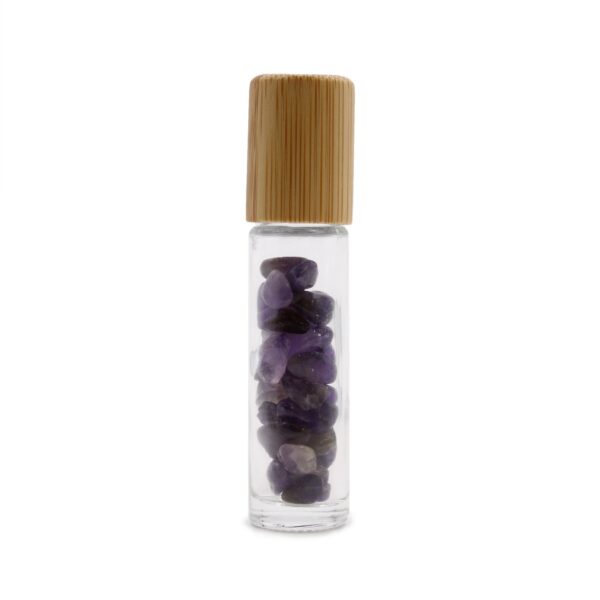Second image of Botella de rodillo de aceite esencial de piedras preciosas - Amatista - Tapa de madera