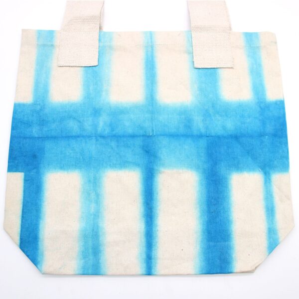 Second image of Bolsa de Algodon Natural con Diseño "Tie Dye" (220g)- 38x42x12cm - Rectángulos Celestes - Asa Natural