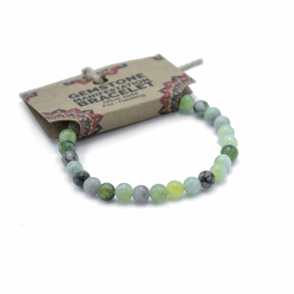 Second image of Pulsera de manifestación de piedras preciosas - Jade oliva - Curación