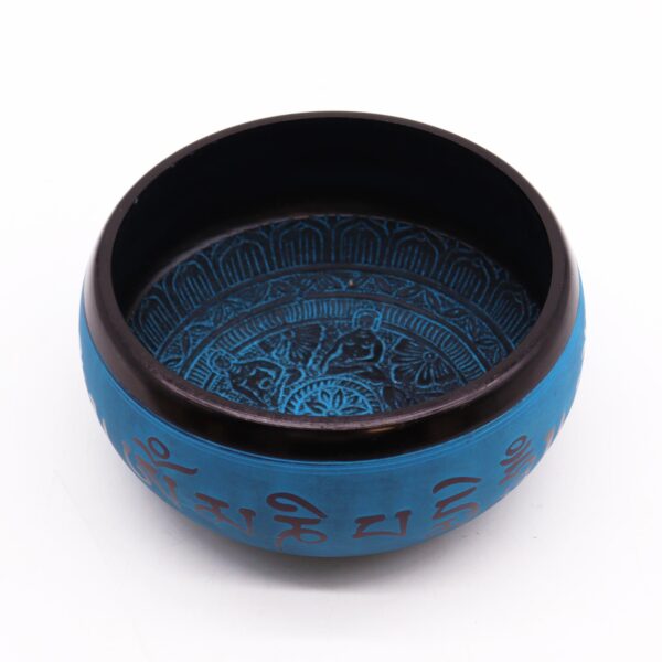 Second image of Cuenco tibetano Earth Powder - Cinco Budas Mantra Azul - 16 cm