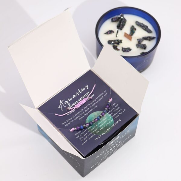 Second image of Vela de cristal del zodiaco con pulsera de piedras preciosas - Aquarious