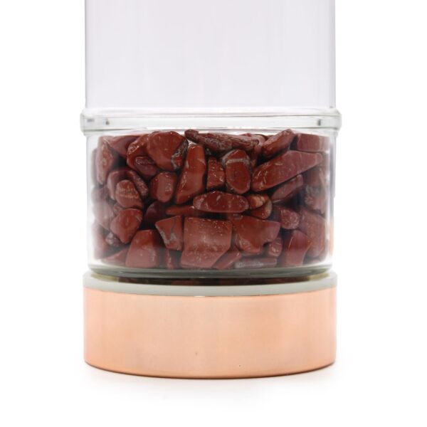 Second image of Botella de cristal para te  - oro rosa - Jasper rojo