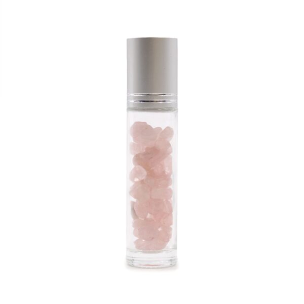 Second image of Botella de rodillo de aceite esencial de piedras preciosas - Cuarzo rosa - Tapa plateada