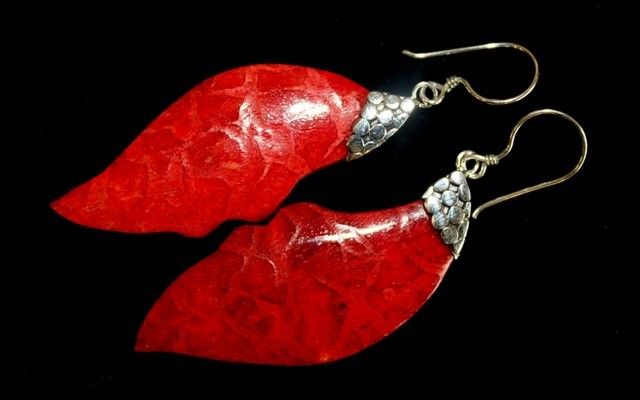 Second image of Pendientes de plata y coral - Caída de hojas