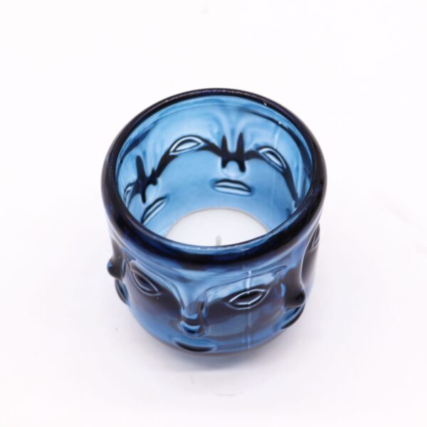 Second image of Tarro de vela con caras de Buda - Azul real