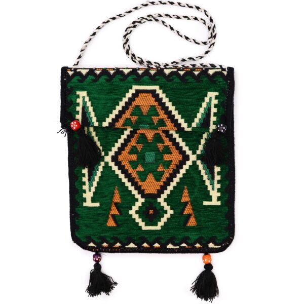 Second image of Bolso bandolera de fiesta Kilim verde esmeralda