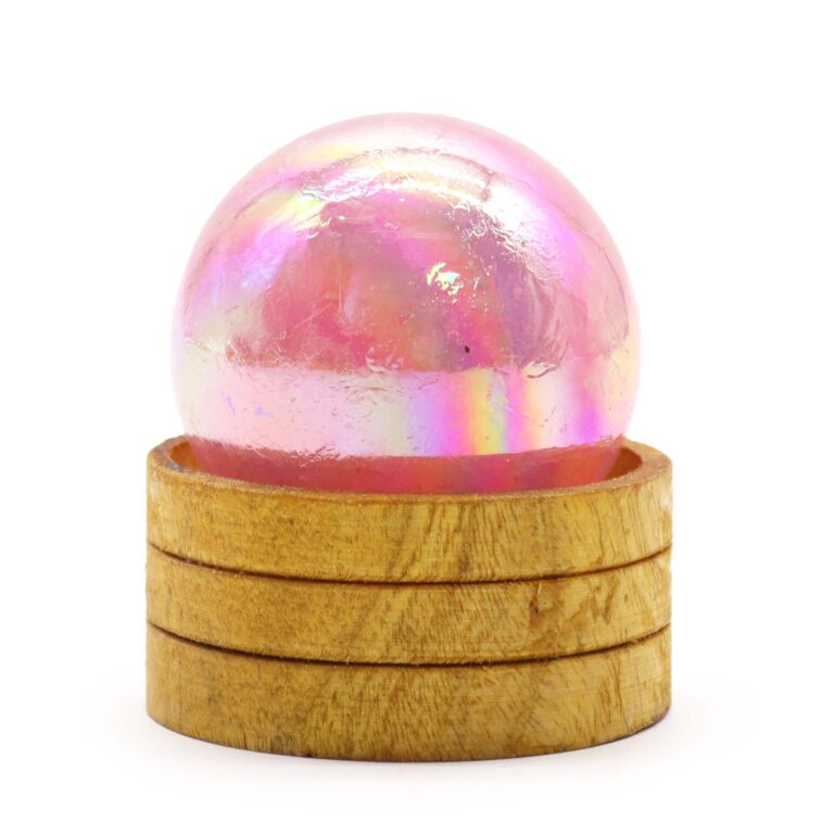 Esfera de cristal de cuarzo rosa de 50 mm con aura de titanio y soporte