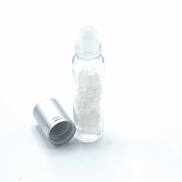 Second image of Botella de rodillo de aceite esencial de piedras preciosas - Cuarzo de roca - Tapa plateada