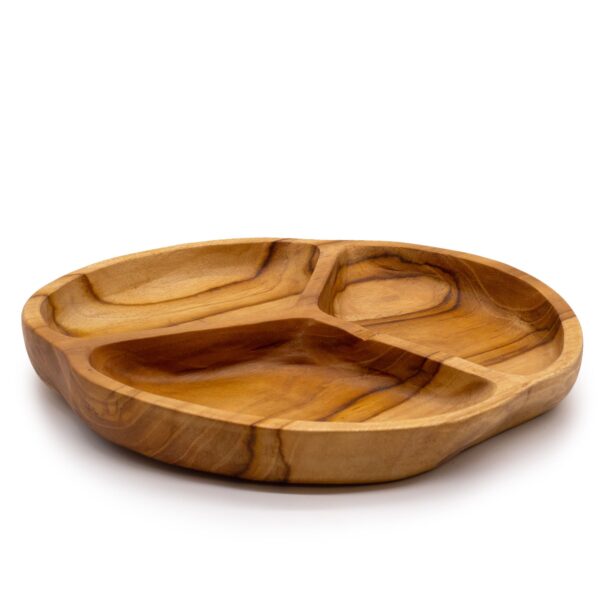 Second image of Frutero de madera de teca lisa de tres secciones - 30x4cm