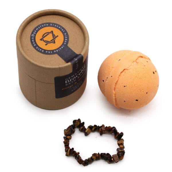 Second image of Bomba de baño con pulsera de gemas de ojo de tigre