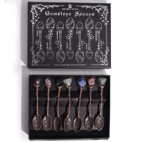 Second image of Set de 7 Cucharas de Bruja de Cristal con Piedra Preciosa de Bronce