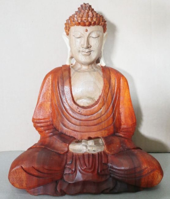 Second image of Estatua de Buda Tallada a Mano - 30cm Manos Abajo