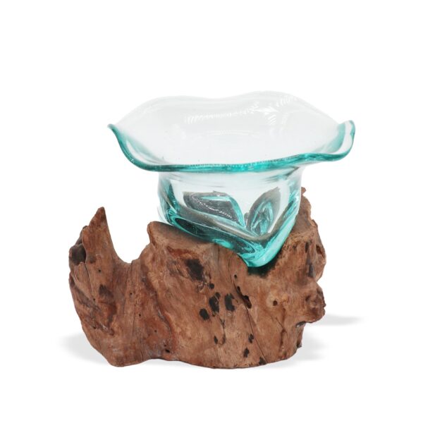 Second image of Cuenco de cristal fundido para dulces en madera