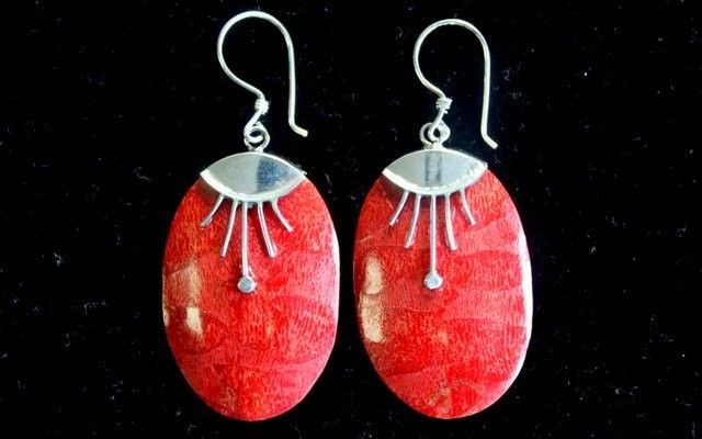 Second image of Pendientes de plata y coral - Oval