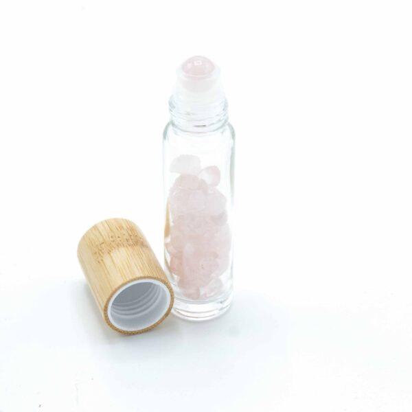 Second image of Botella de rodillo de aceite esencial de piedras preciosas - Cuarzo rosa - Tapa de madera