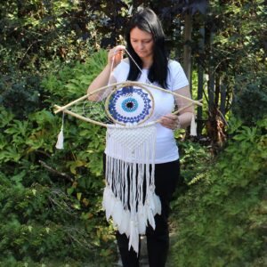Atrapasueños - Lrg Macramé Mal de Ojo Azul / Blanco / Negro