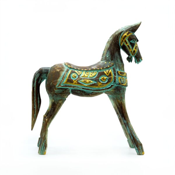 Second image of Caballo mediano dorado y turquesa 25 cm