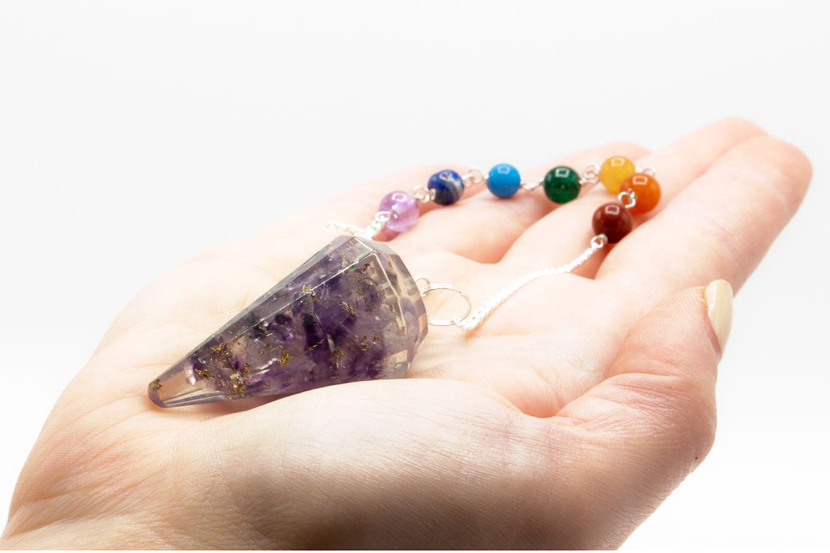 Second image of Péndulo del chakra del poder de orgonita - Amatista