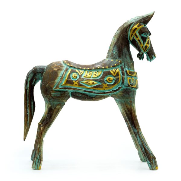 Second image of Caballo grande dorado y turquesa 32 cm