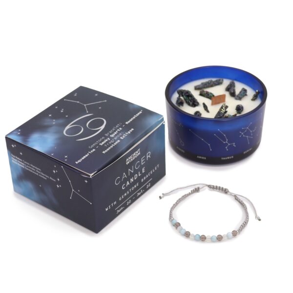 Second image of Vela de cristal del zodiaco con pulsera de piedras preciosas - Cáncer