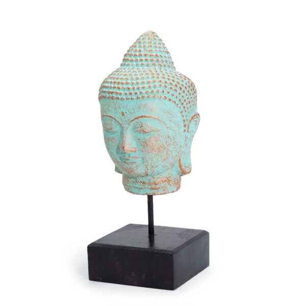 Cabeza de Buda en Reposo sobre Soporte - Cobre Verde