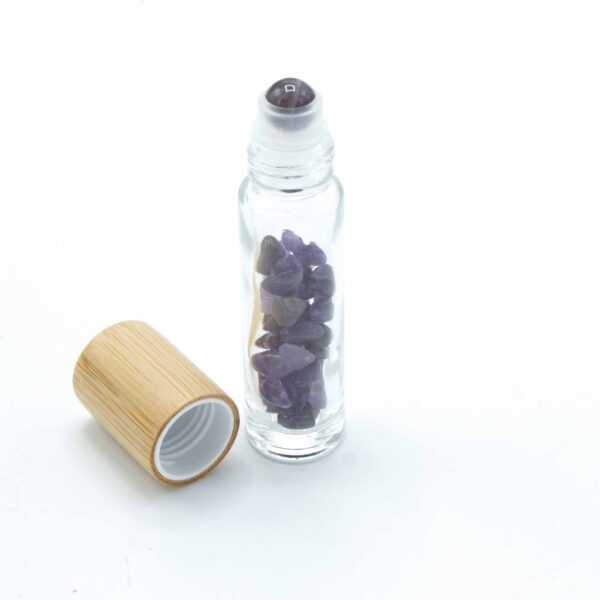 Second image of Botella de rodillo de aceite esencial de piedras preciosas - Amatista - Tapa de madera