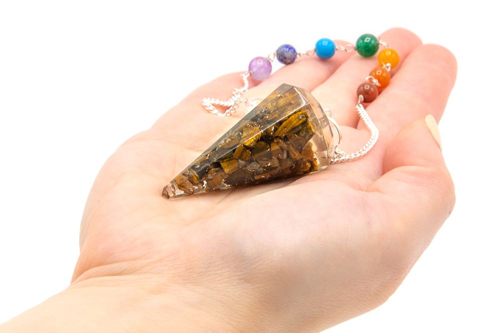 Second image of Péndulo del Chakra del Poder de Orgonita - Ojo de Tigre