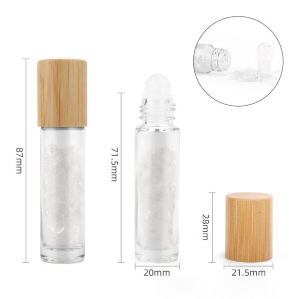 Second image of Botella de rodillo de aceite esencial de piedras preciosas - Cuarzo de roca - Tapa de madera