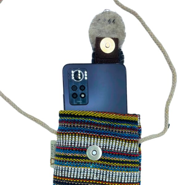 Second image of Bolso Porta Teléfono con Rayas Multicolor y Blanco - Decorado con búho
