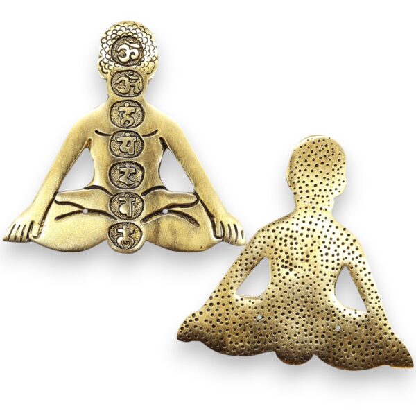 Second image of Porta Incienso Yoga Siete Chakras Aluminio Dorado 12x12cm