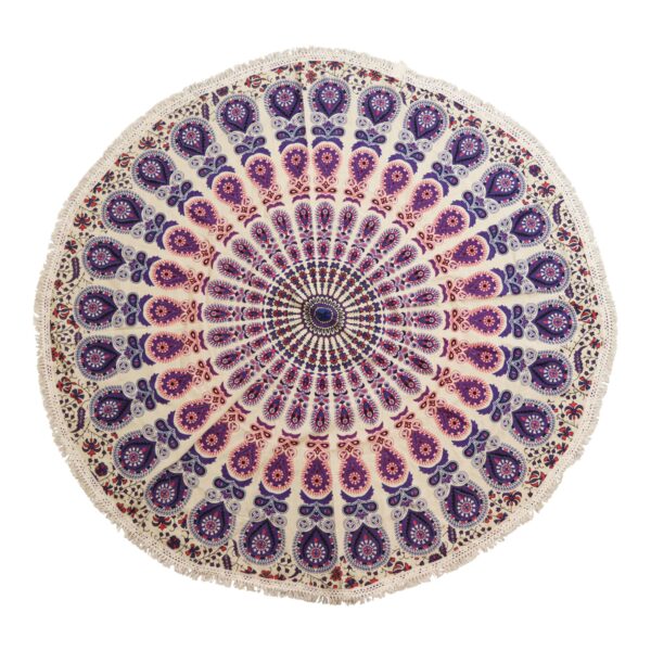 Pequeño Mandala Redondo de Algodón (130 cm) - Púrpuras del pavo real