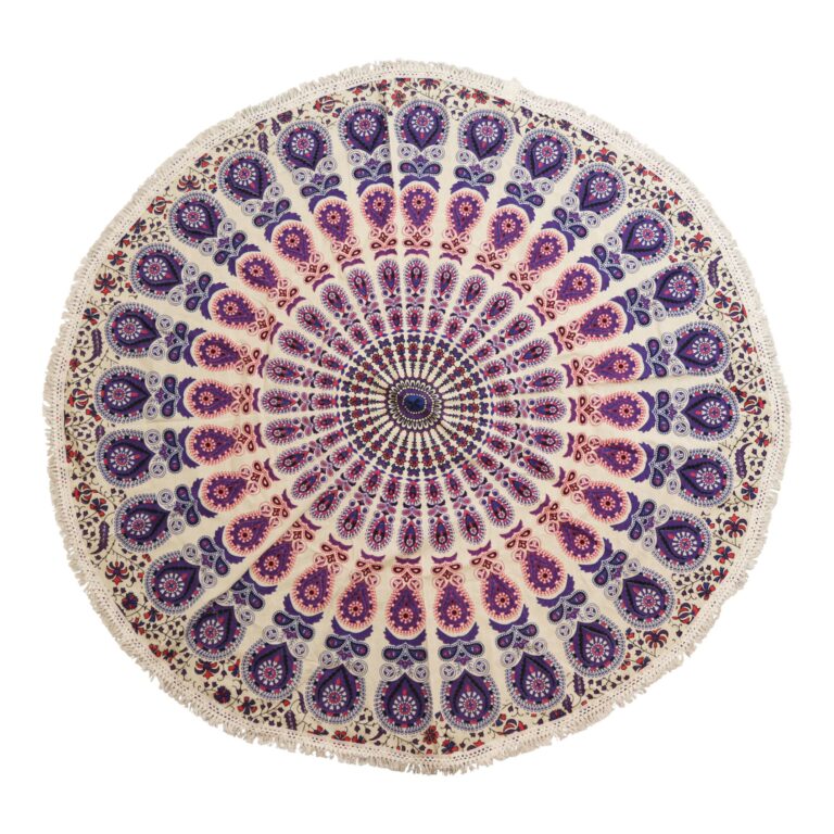 Pequeño Mandala Redondo de Algodón (130 cm) - Púrpuras del pavo real