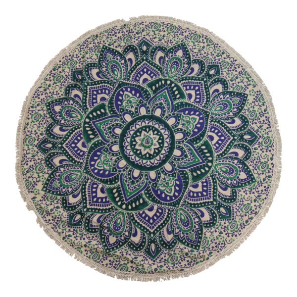 Pequeño mandala redondo de algodón (130 cm) - turquesa y azul