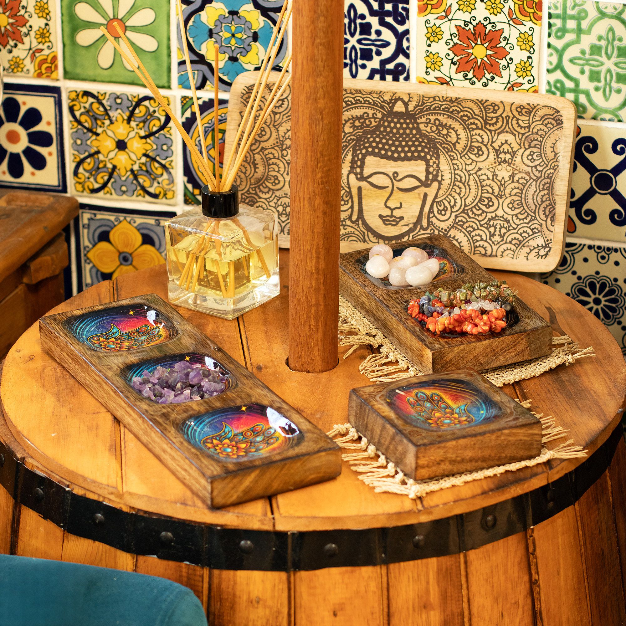 Juego de bandejas de mango esmaltadas Mediano - Hamsa - Imagen 5