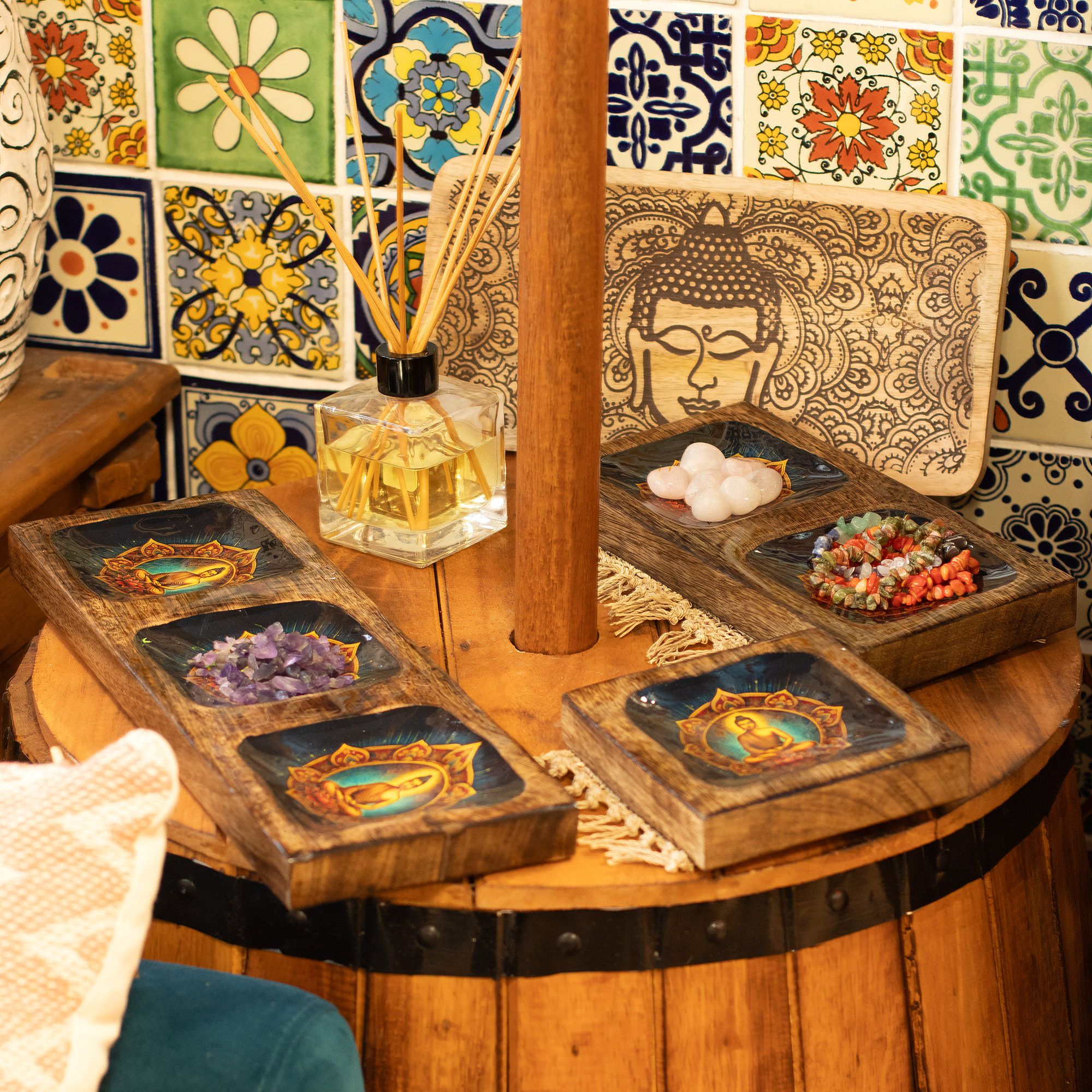 Grande Conjunto de bandejas esmaltadas de mango - Buda - Imagen 5